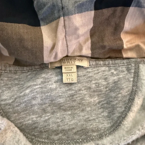Burberry Gray Hoodie with Plaid Detail - Picture 2 of 4